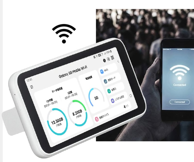 5G 모바일 라우터로 테더링 인터넷을 연결하는 모습